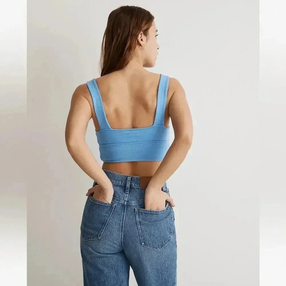 Madewell Cutout Knot Front Crop Tank Top Oasis Blue XXS NWT - Picture 2 of 6